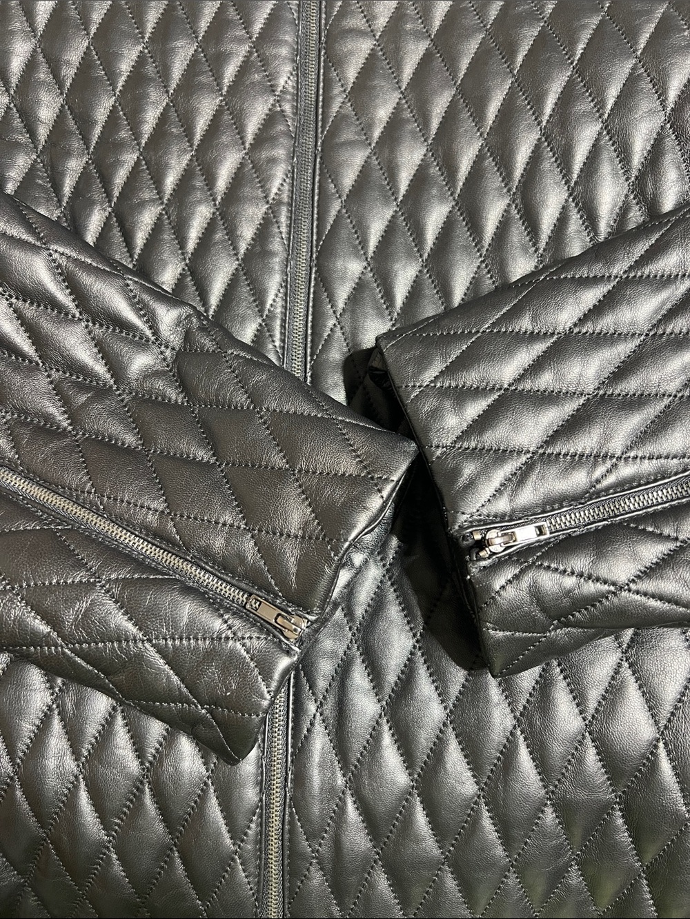 Vintage Jones New York Black Diamond Quilted Leather Zip Jacket - Picture 4 of 10